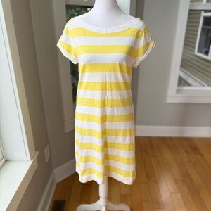 Banana Republic Yellow White Rugby Stripe Boatneck Cotton Tee Shirt Dress Small